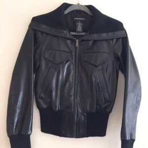 Club Monaco Leather Bomber Jacket, Black, Size XS